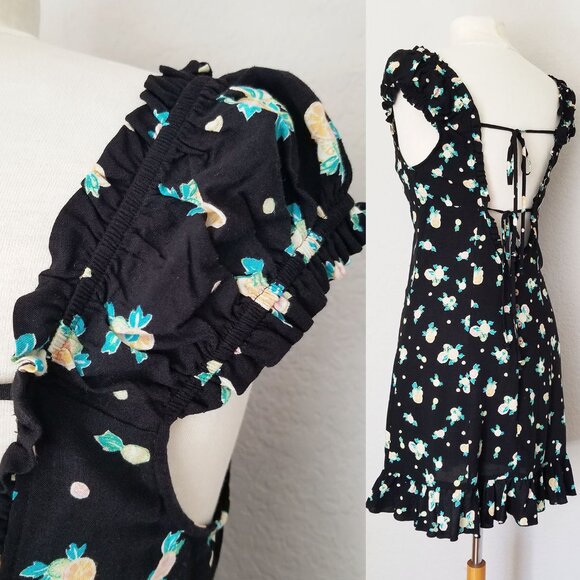 Free People Like A Lady Floral Printed Mini Dress S Black Bustier Open Back $108 - Picture 11 of 15